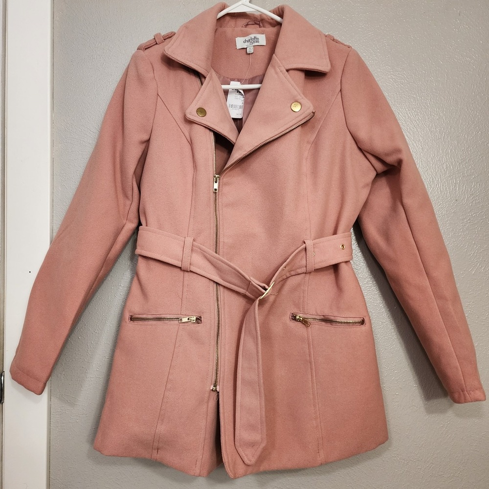 Charlotte Russe Women's Jacket Size‎ Medium Pink Pea Coat Belted Y2K Festive